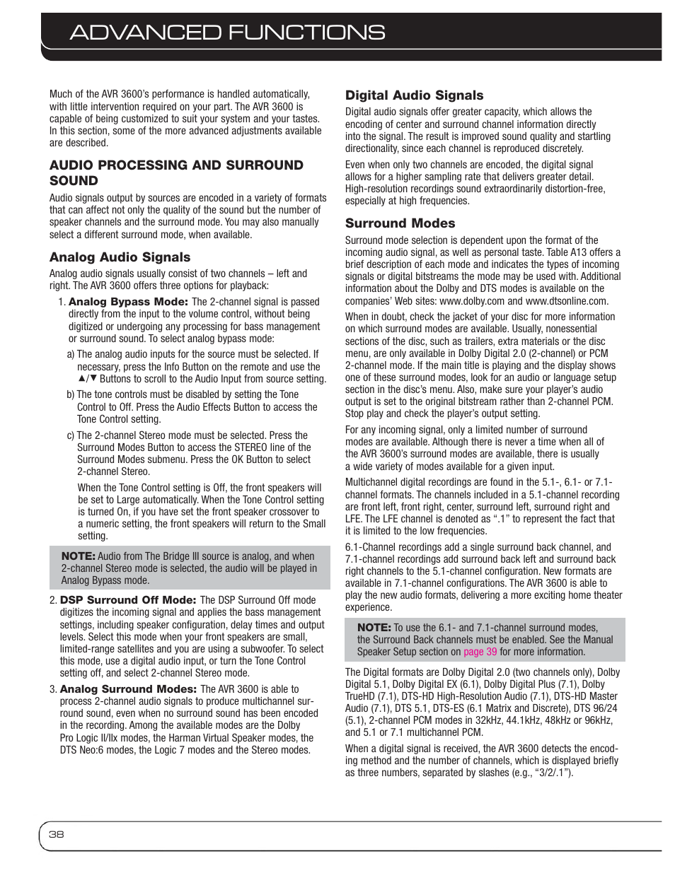 Advanced functions | Harman-Kardon AVR 3600 User Manual | Page 38 / 66