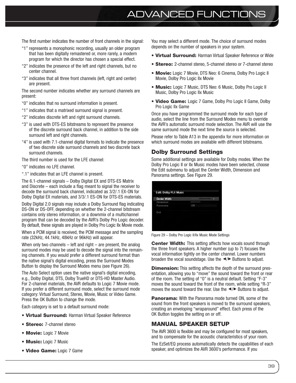 Advanced functions | Harman-Kardon AVR 3600 User Manual | Page 39 / 66