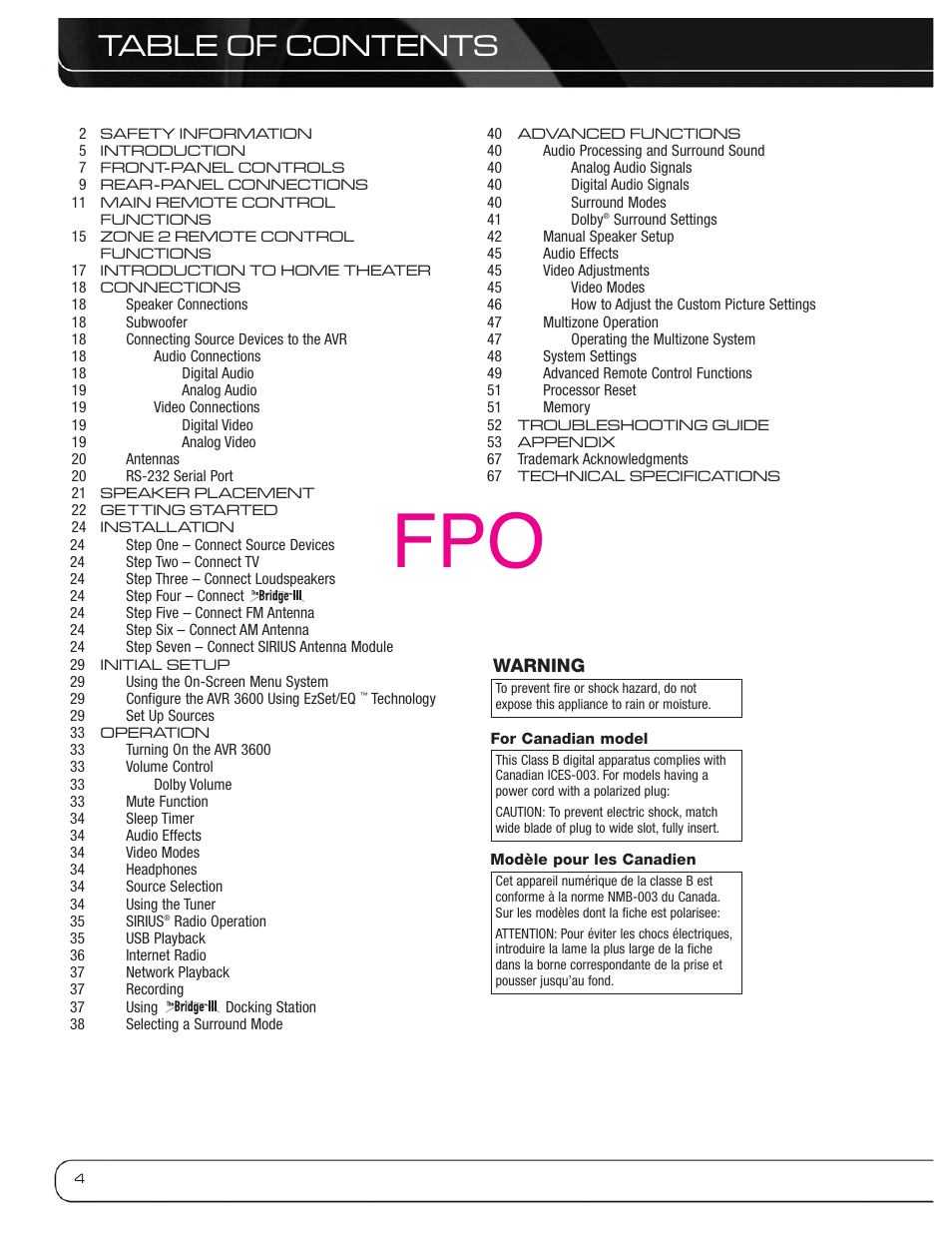 Harman-Kardon AVR 3600 User Manual | Page 4 / 66