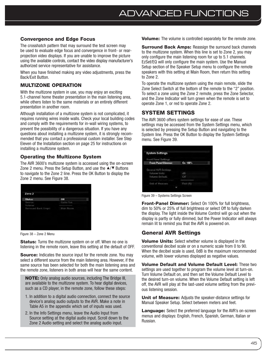 Advanced functions | Harman-Kardon AVR 3600 User Manual | Page 45 / 66