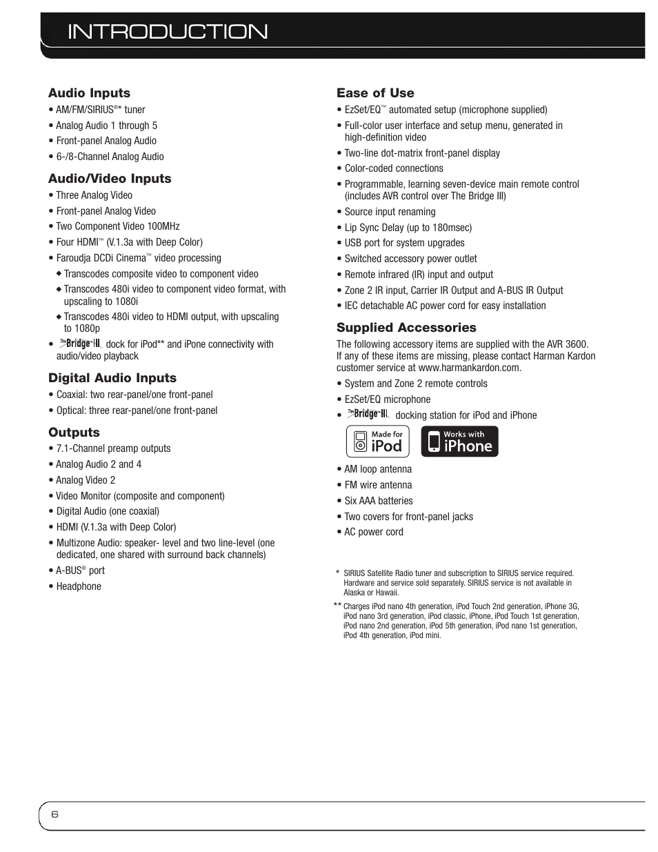 Introduction | Harman-Kardon AVR 3600 User Manual | Page 6 / 66