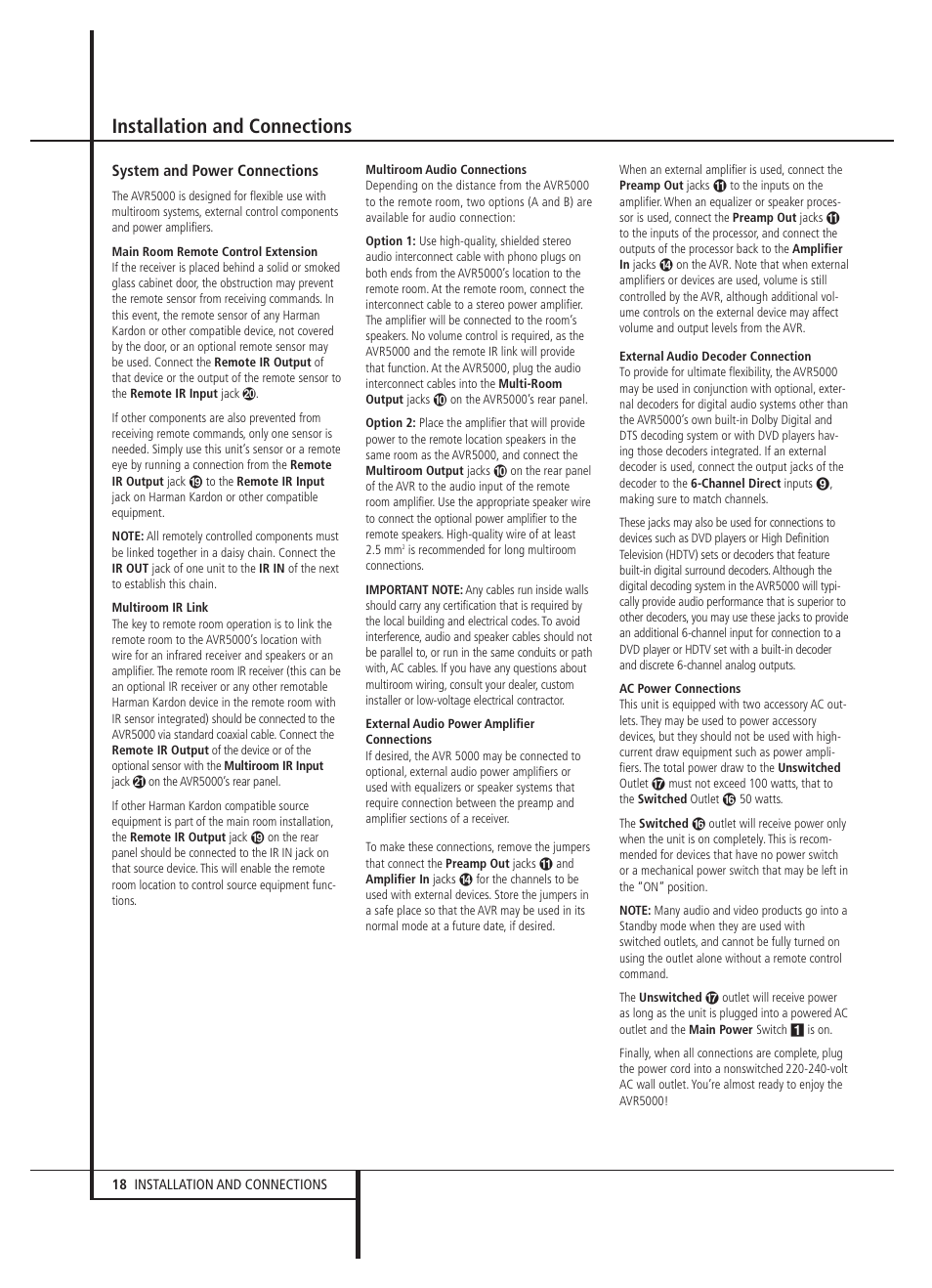 Installation and connections | Harman-Kardon AVR 5000 User Manual | Page 18 / 58