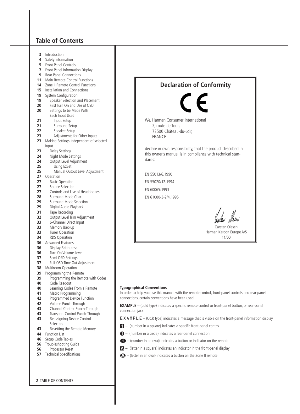 Harman-Kardon AVR 5000 User Manual | Page 2 / 58