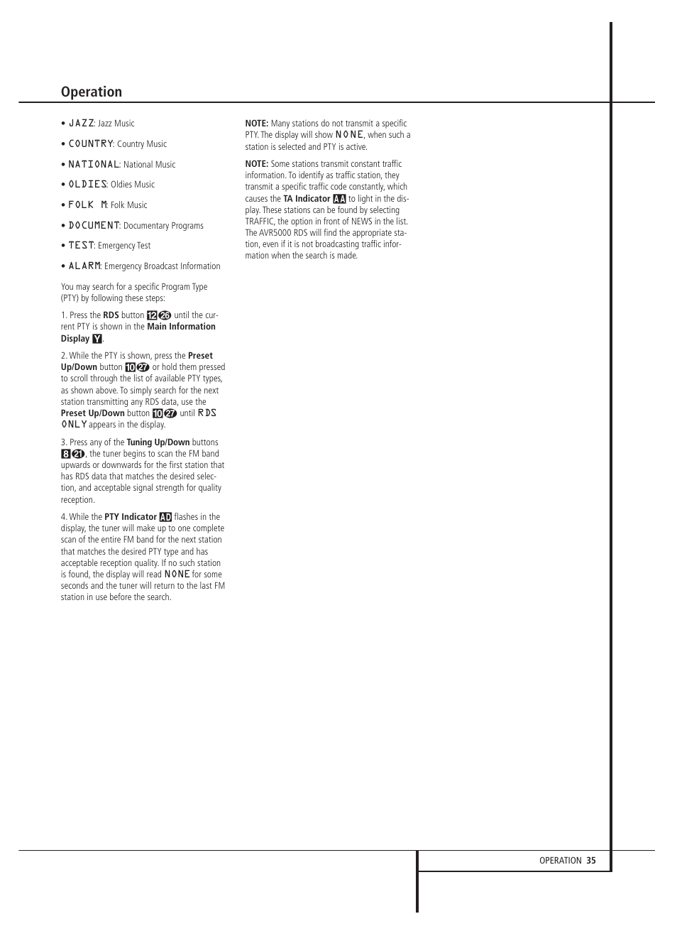 Operation | Harman-Kardon AVR 5000 User Manual | Page 35 / 58