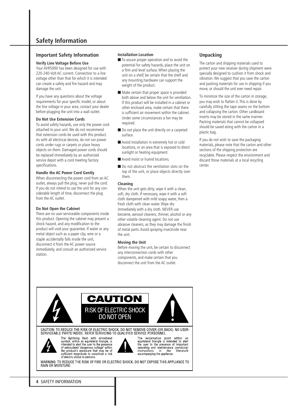 Safety information | Harman-Kardon AVR 5000 User Manual | Page 4 / 58