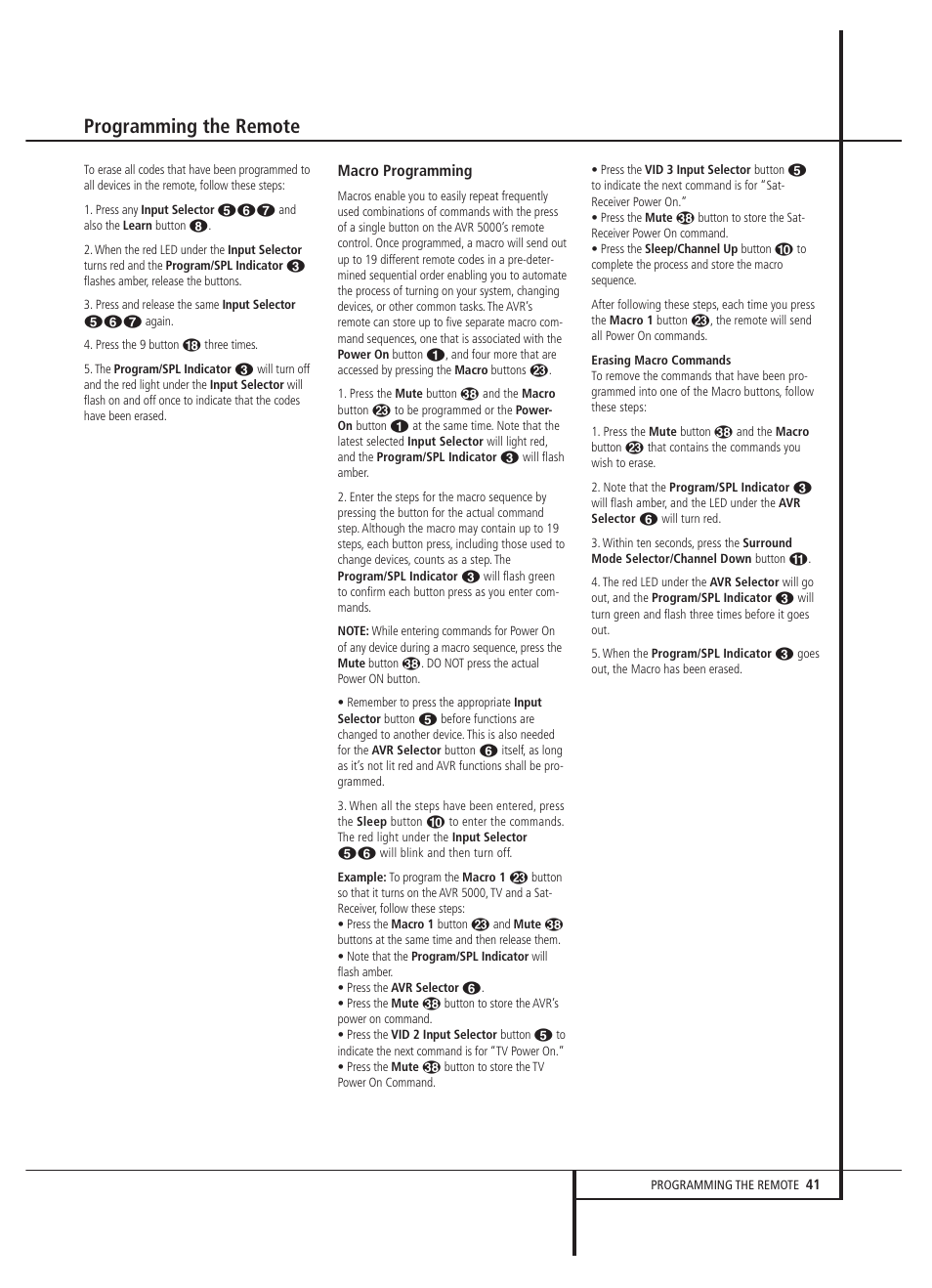 Programming the remote | Harman-Kardon AVR 5000 User Manual | Page 41 / 58