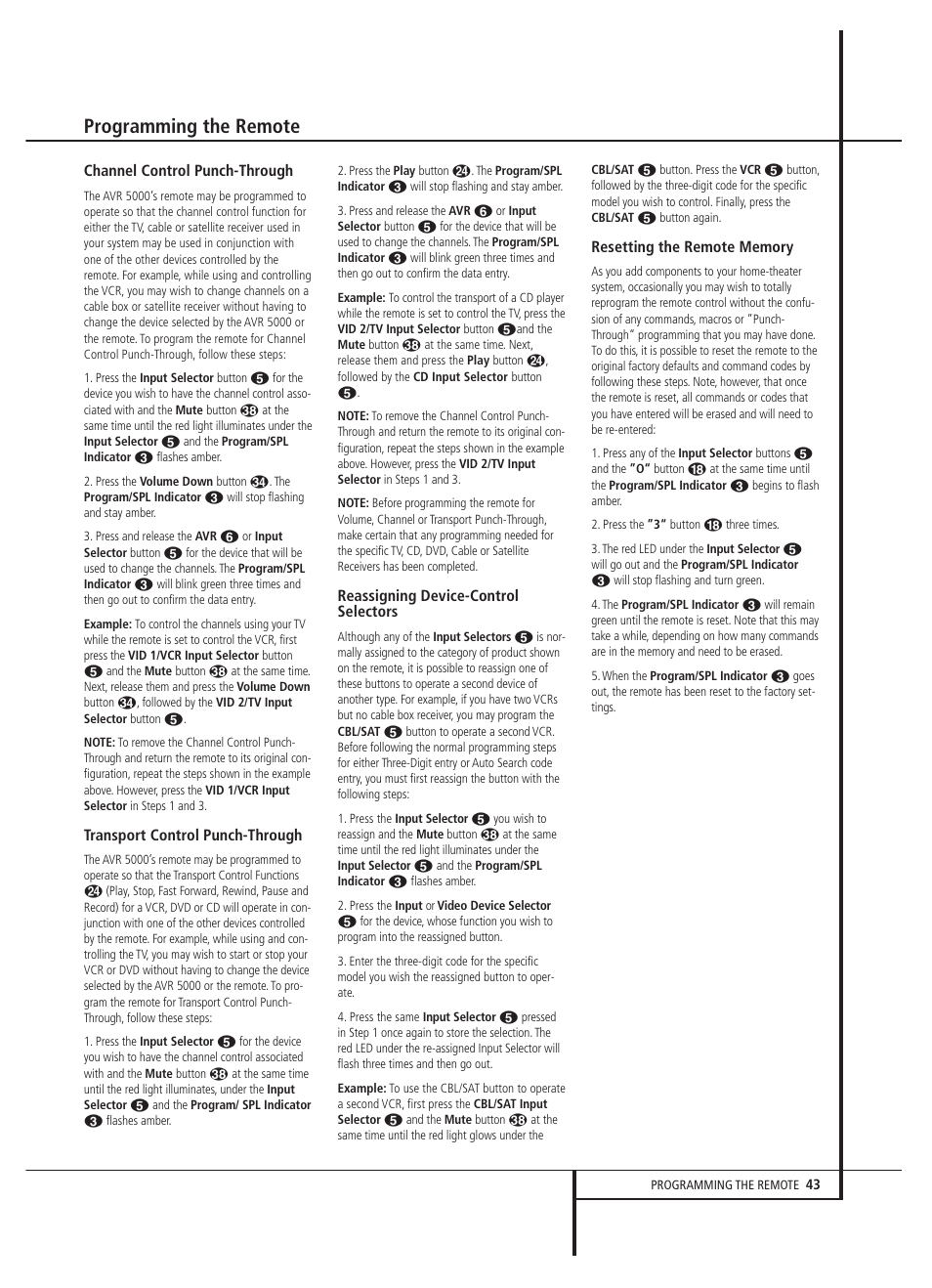 Programming the remote | Harman-Kardon AVR 5000 User Manual | Page 43 / 58