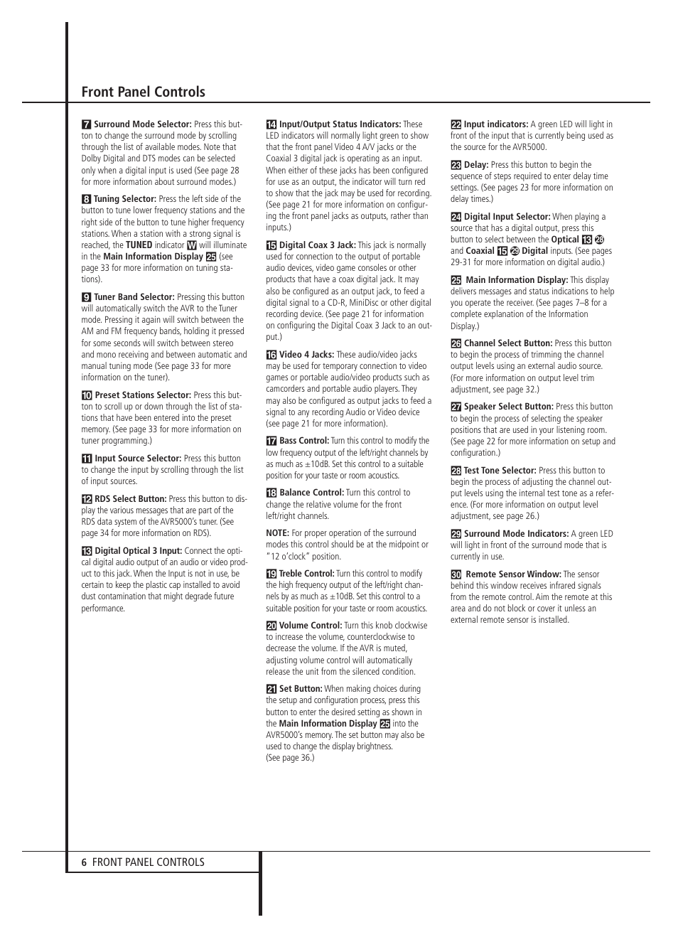 Front panel controls | Harman-Kardon AVR 5000 User Manual | Page 6 / 58