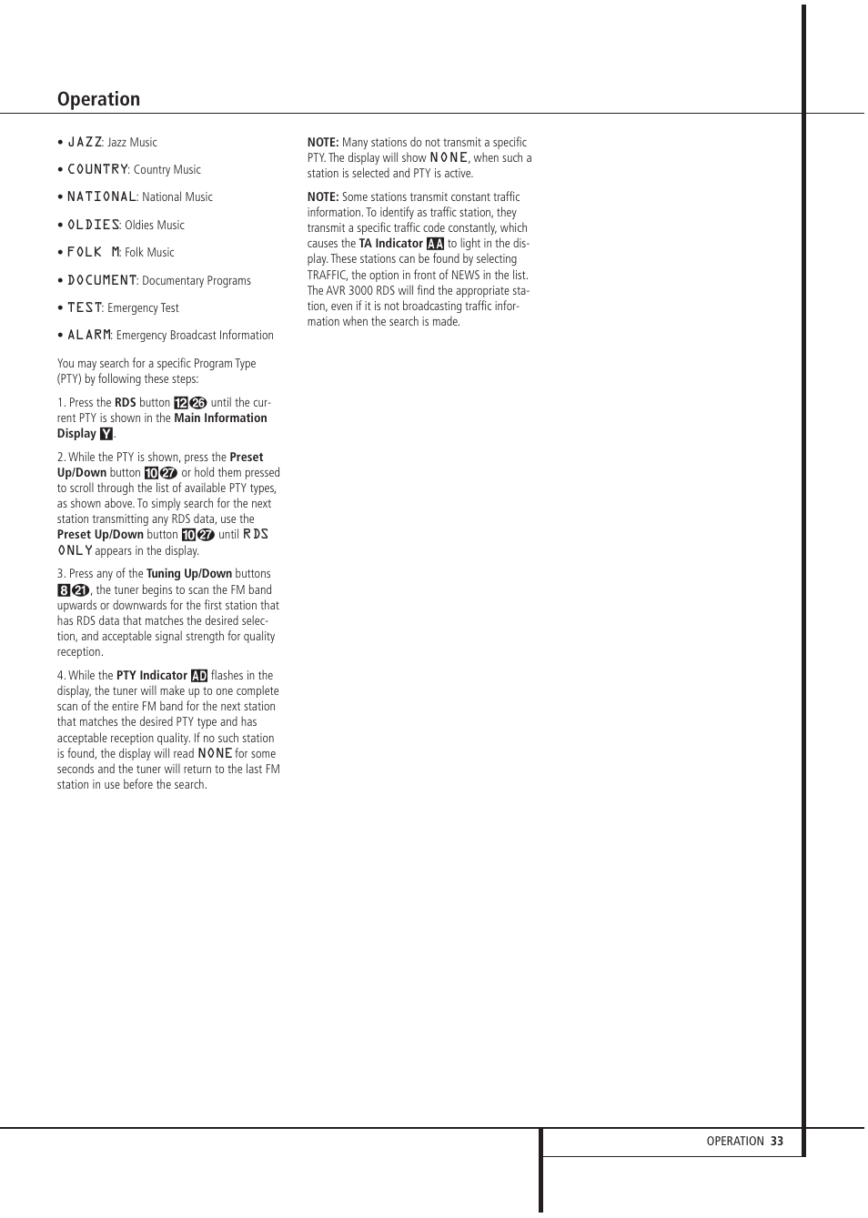 Operation | Harman-Kardon AVR 3000 User Manual | Page 33 / 52