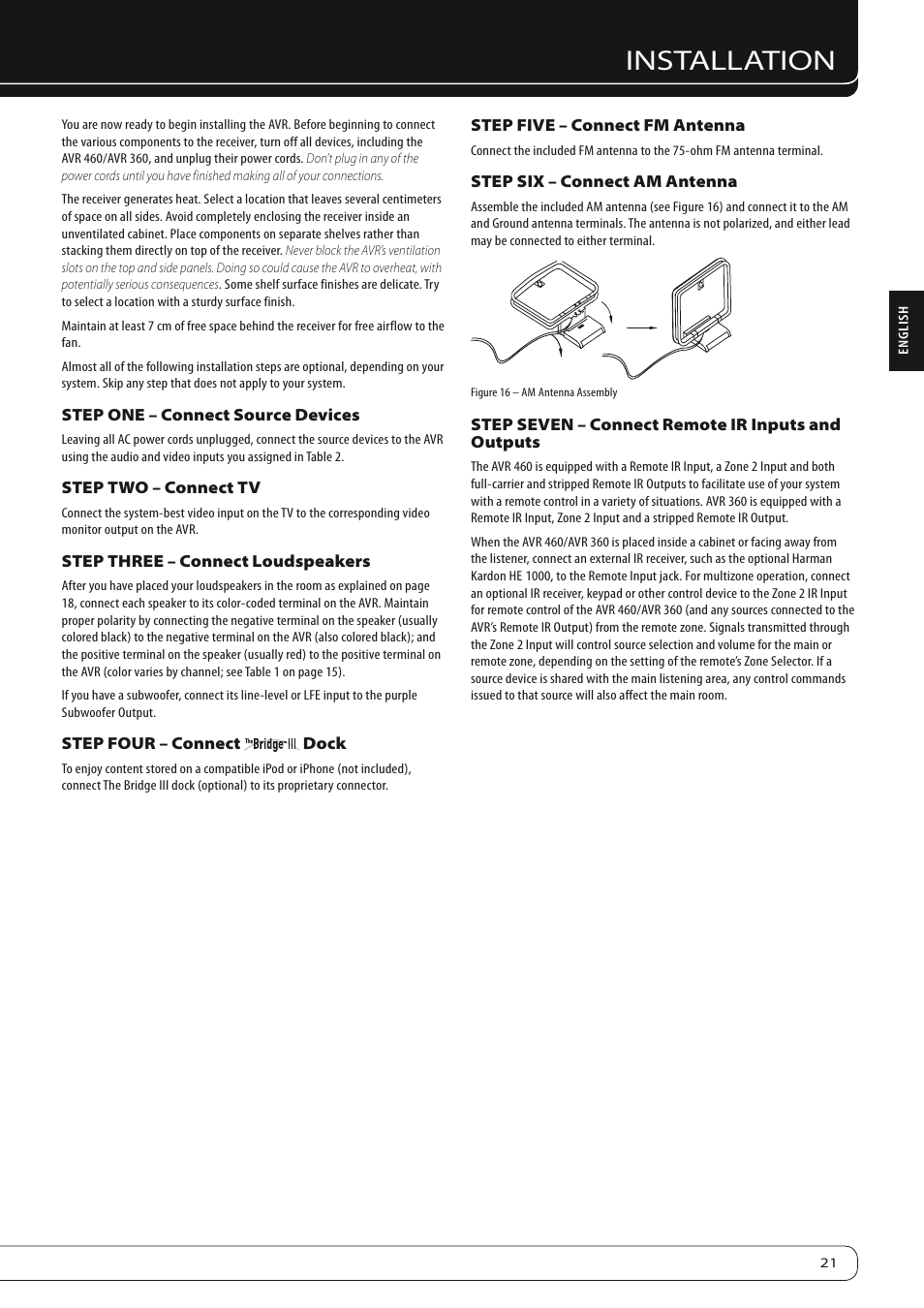 Installation | Harman-Kardon AVR360 User Manual | Page 21 / 38