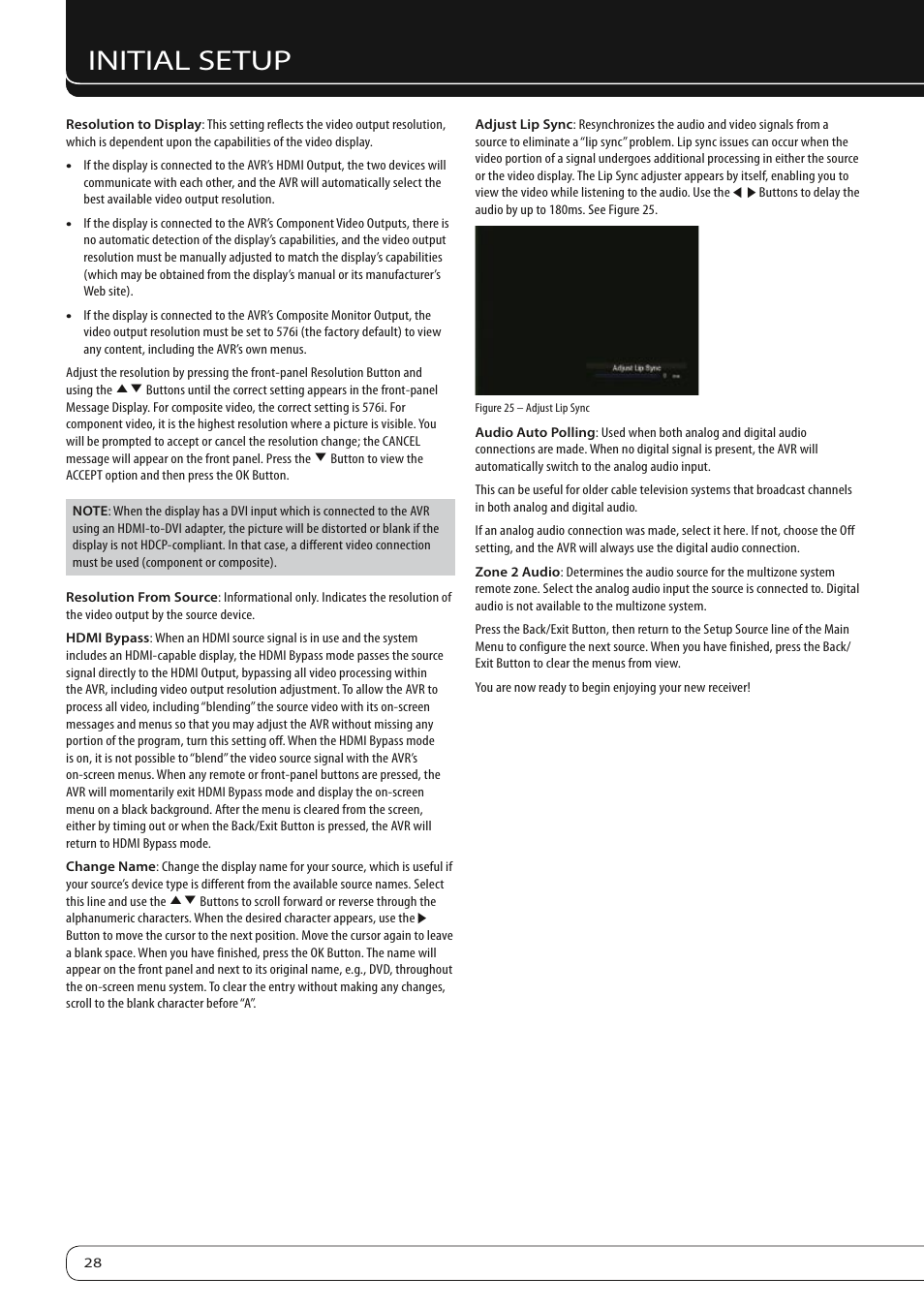 Initial setup | Harman-Kardon AVR360 User Manual | Page 28 / 38