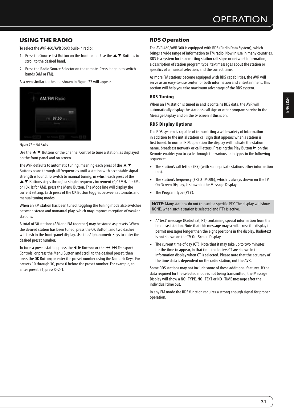 Operation, Using the radio | Harman-Kardon AVR360 User Manual | Page 31 / 38