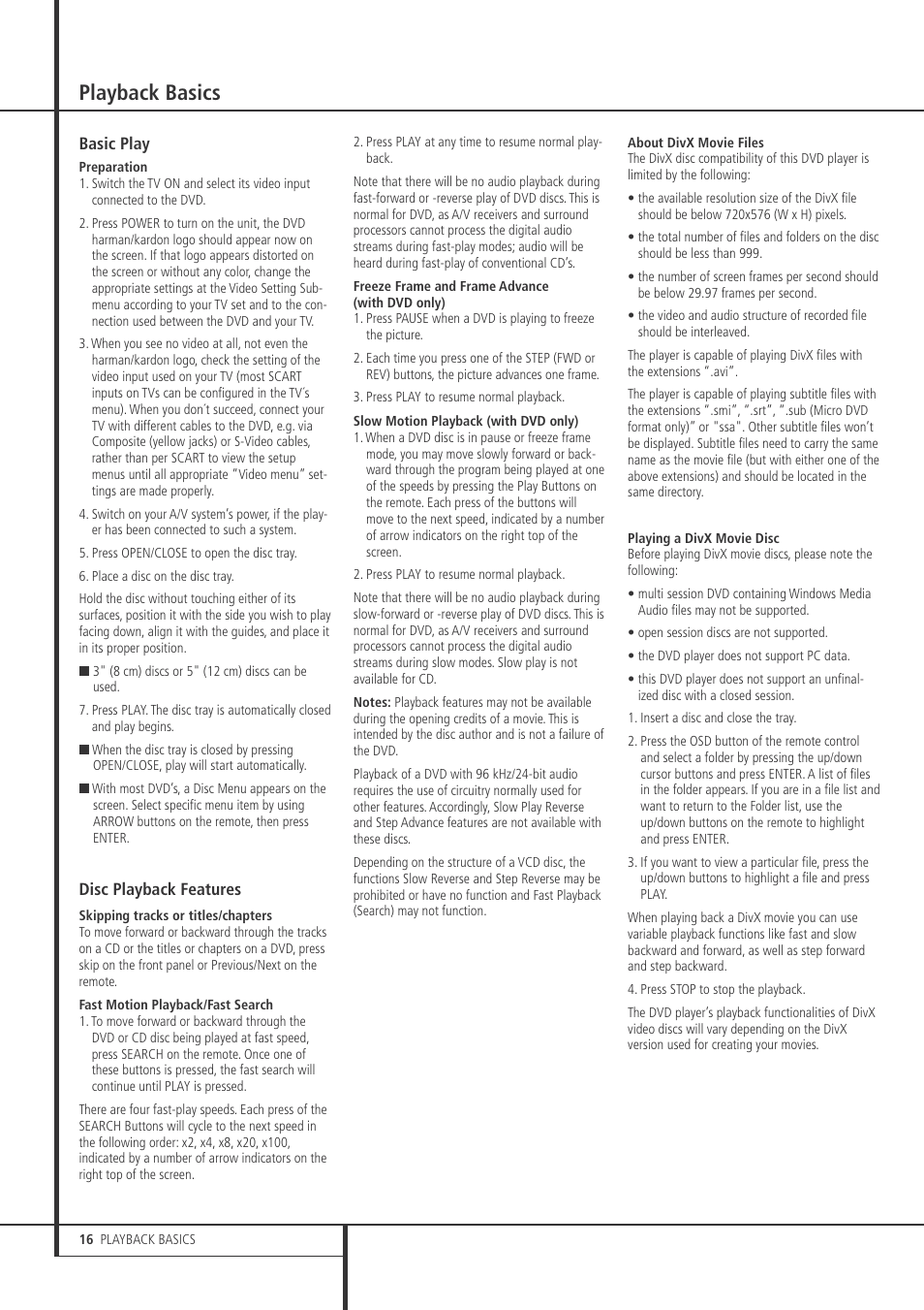 Playback basics | Harman-Kardon DVD 27 User Manual | Page 16 / 28