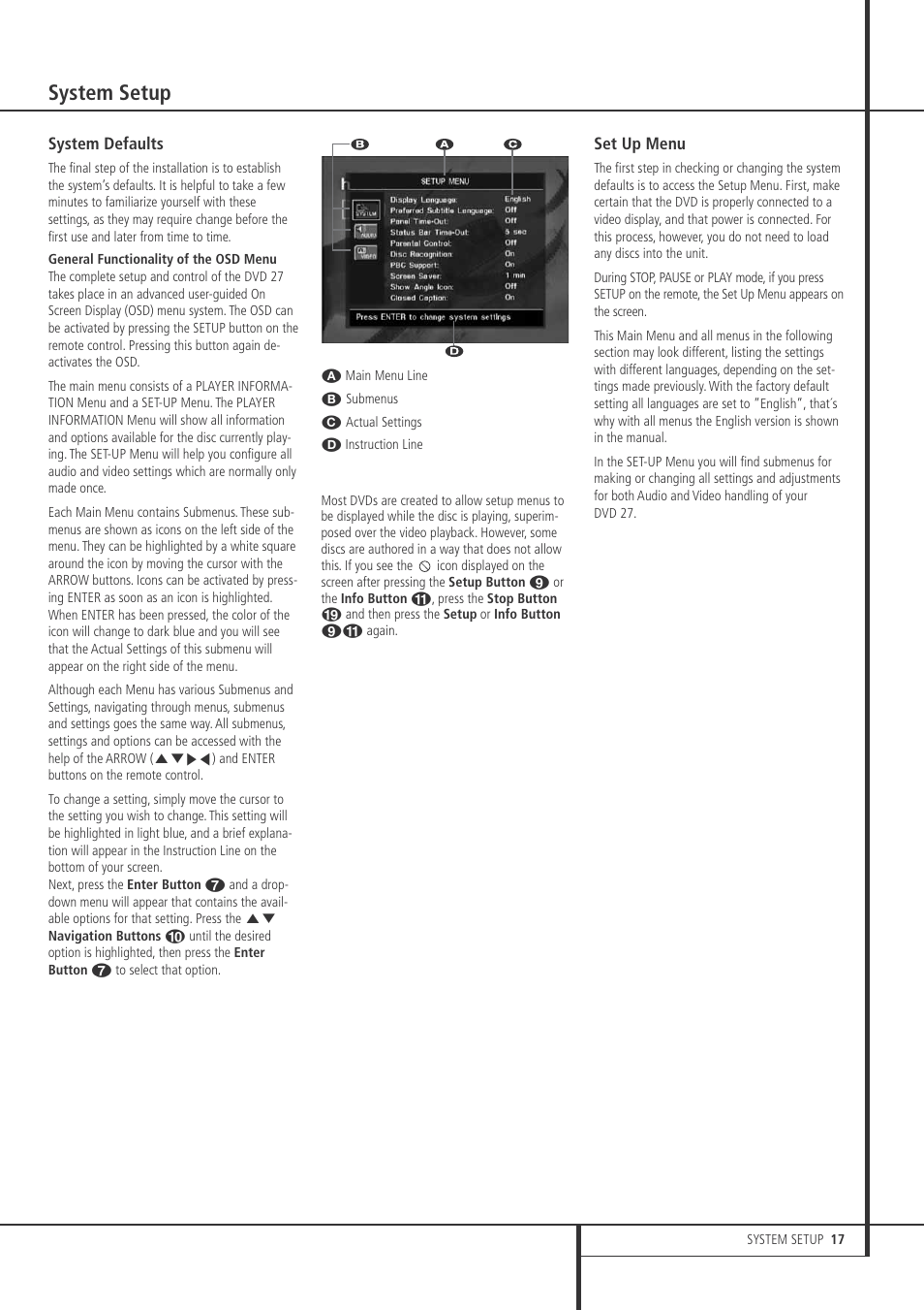 System setup | Harman-Kardon DVD 27 User Manual | Page 17 / 28