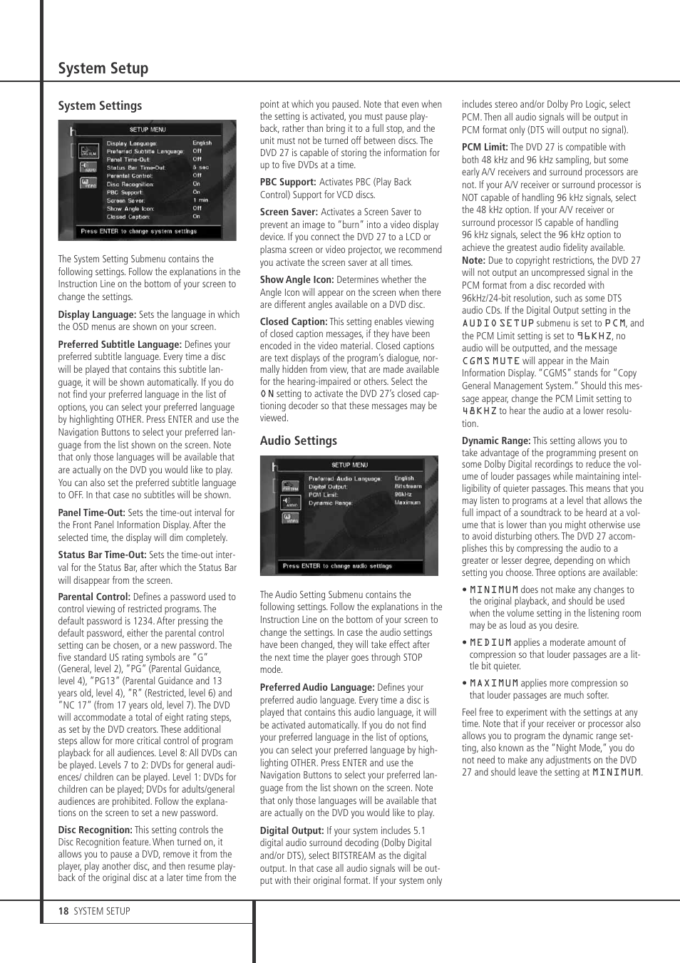 System setup | Harman-Kardon DVD 27 User Manual | Page 18 / 28