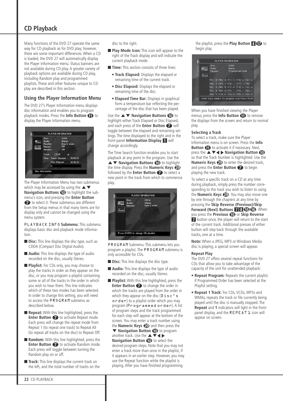 Cd playback | Harman-Kardon DVD 27 User Manual | Page 22 / 28