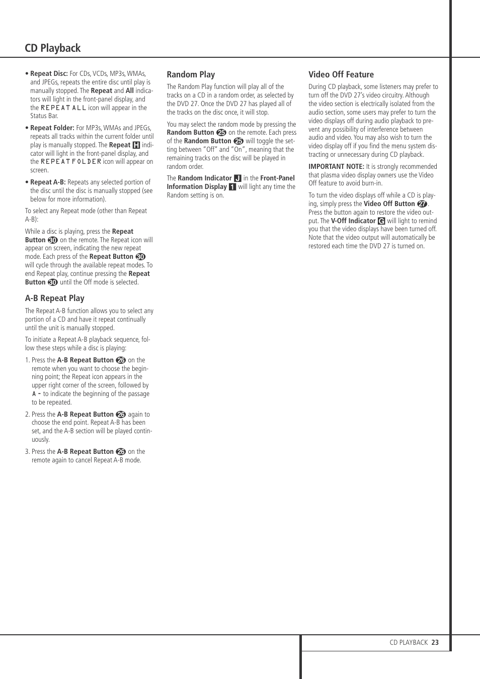 Cd playback | Harman-Kardon DVD 27 User Manual | Page 23 / 28