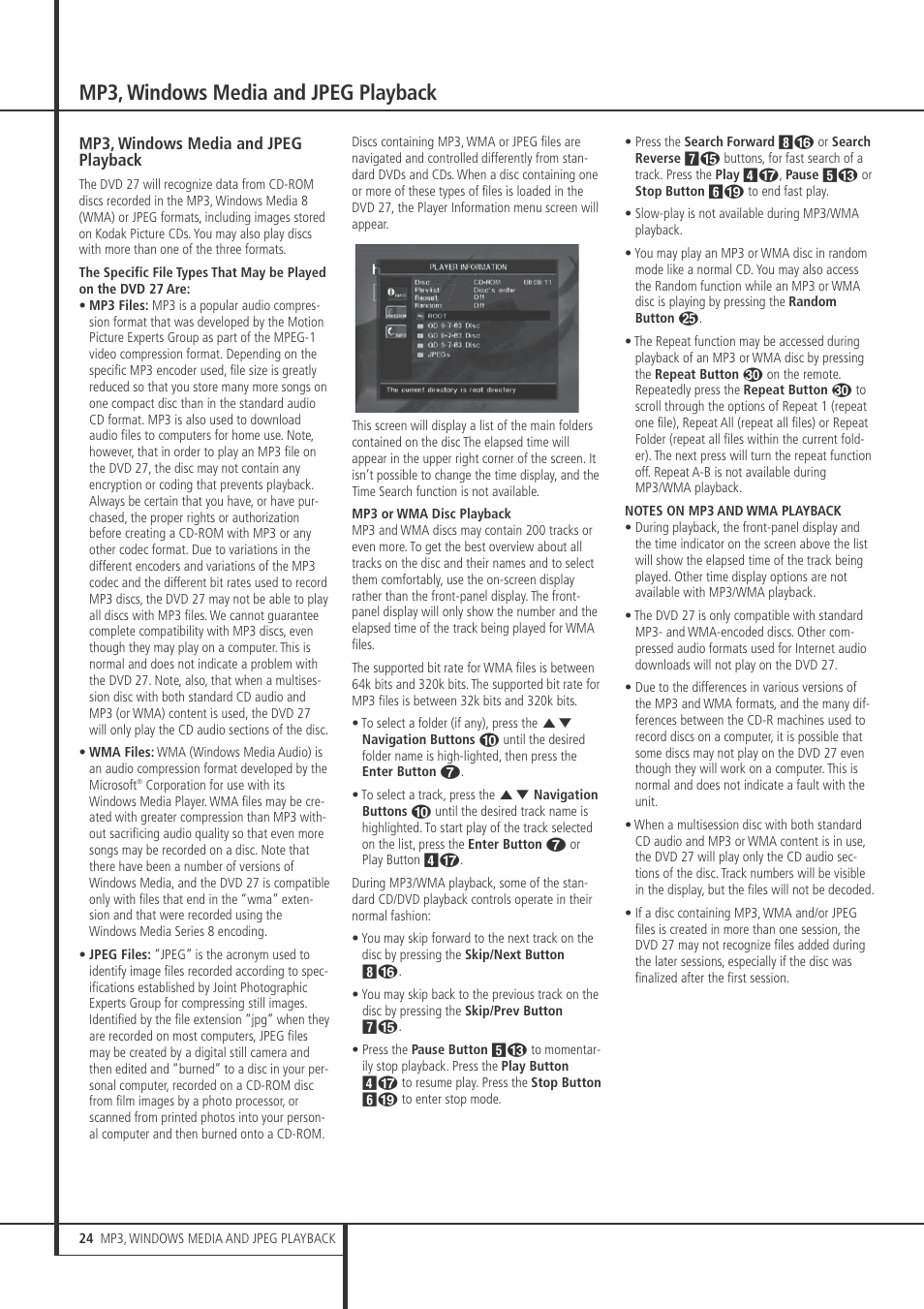 Mp3, windows media and jpeg playback | Harman-Kardon DVD 27 User Manual | Page 24 / 28