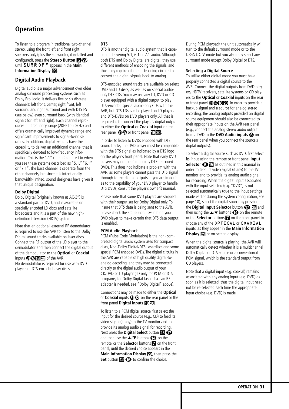 Operation | Harman-Kardon AVR507 User Manual | Page 31 / 48
