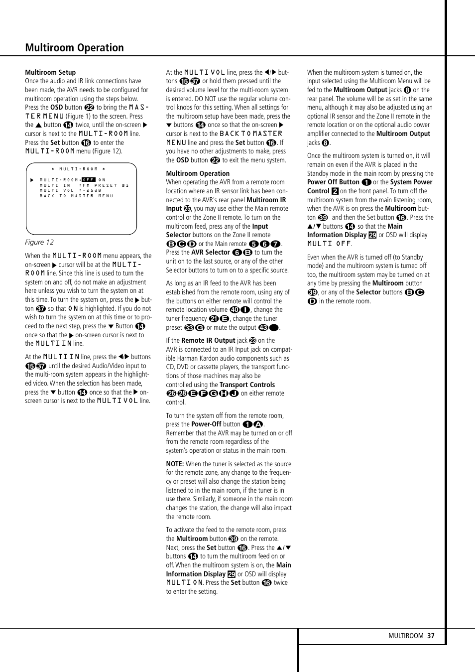 Multiroom operation | Harman-Kardon AVR507 User Manual | Page 37 / 48