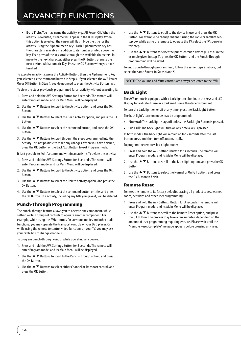 Advanced functions | Harman-Kardon AVR 760 User Manual | Page 14 / 28