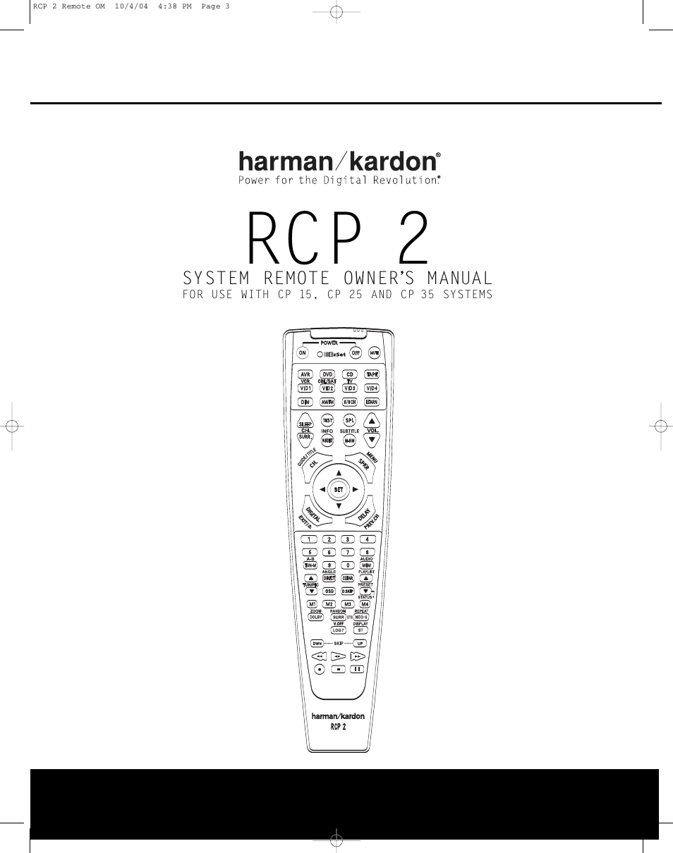 Harman-Kardon RCP 2 User Manual | 24 pages