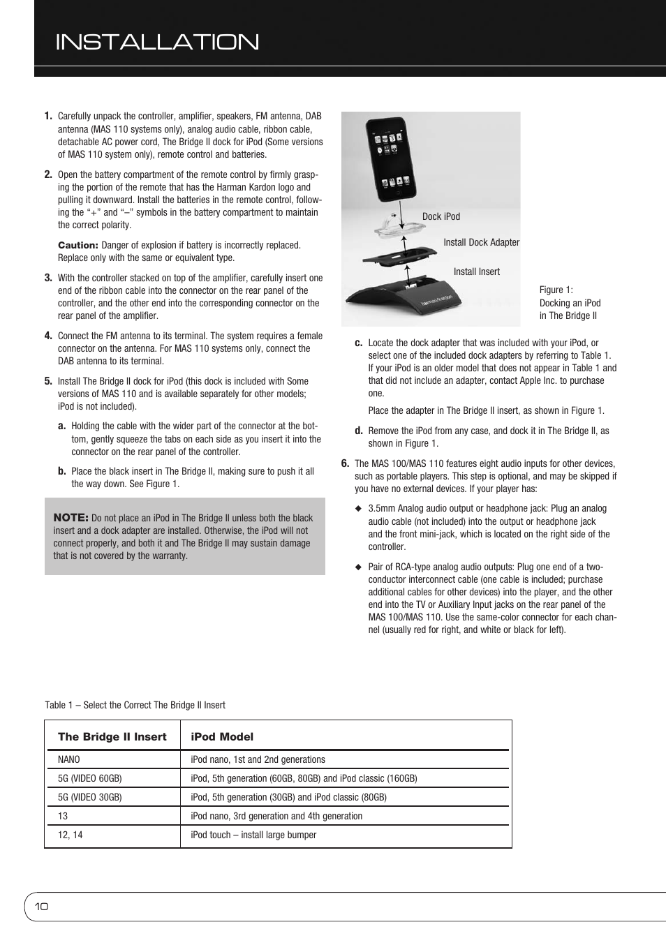 Installation | Harman-Kardon MAS 110 User Manual | Page 10 / 20