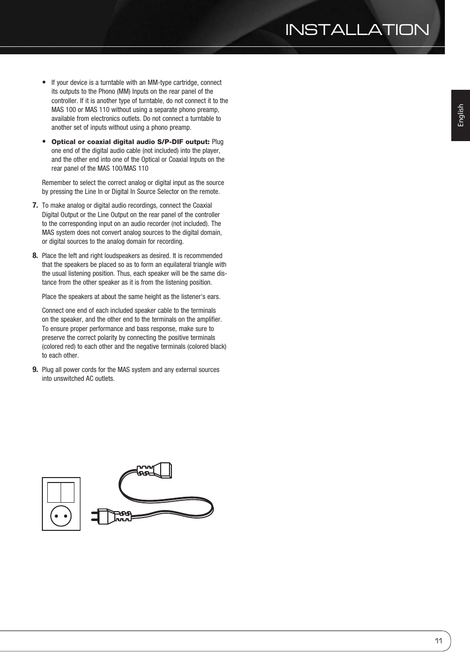 Installation | Harman-Kardon MAS 110 User Manual | Page 11 / 20