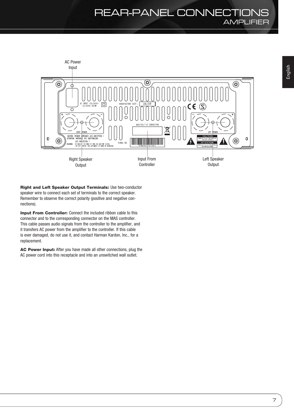 Rear-panel connections, Amplifier | Harman-Kardon MAS 110 User Manual | Page 7 / 20