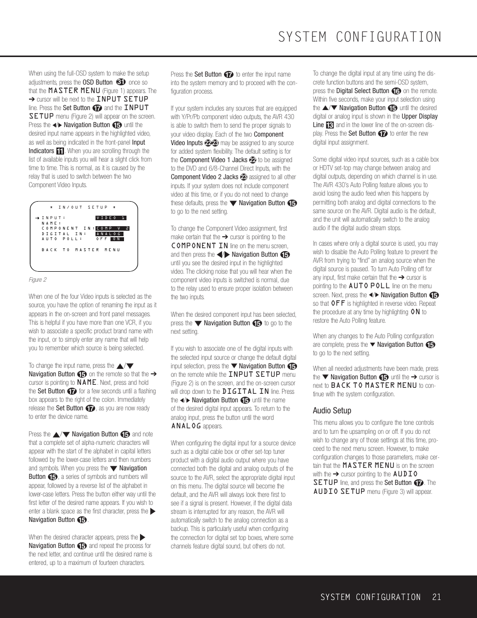 System configuration, System configuration 21, Audio setup | Harman-Kardon AVR 430 User Manual | Page 21 / 52