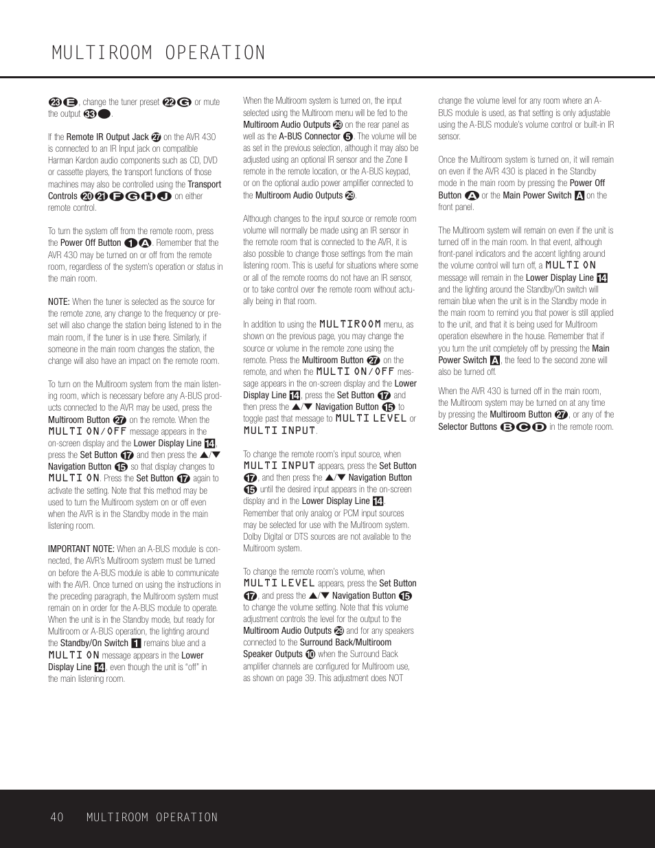 Multiroom operation, 40 multiroom operation | Harman-Kardon AVR 430 User Manual | Page 40 / 52