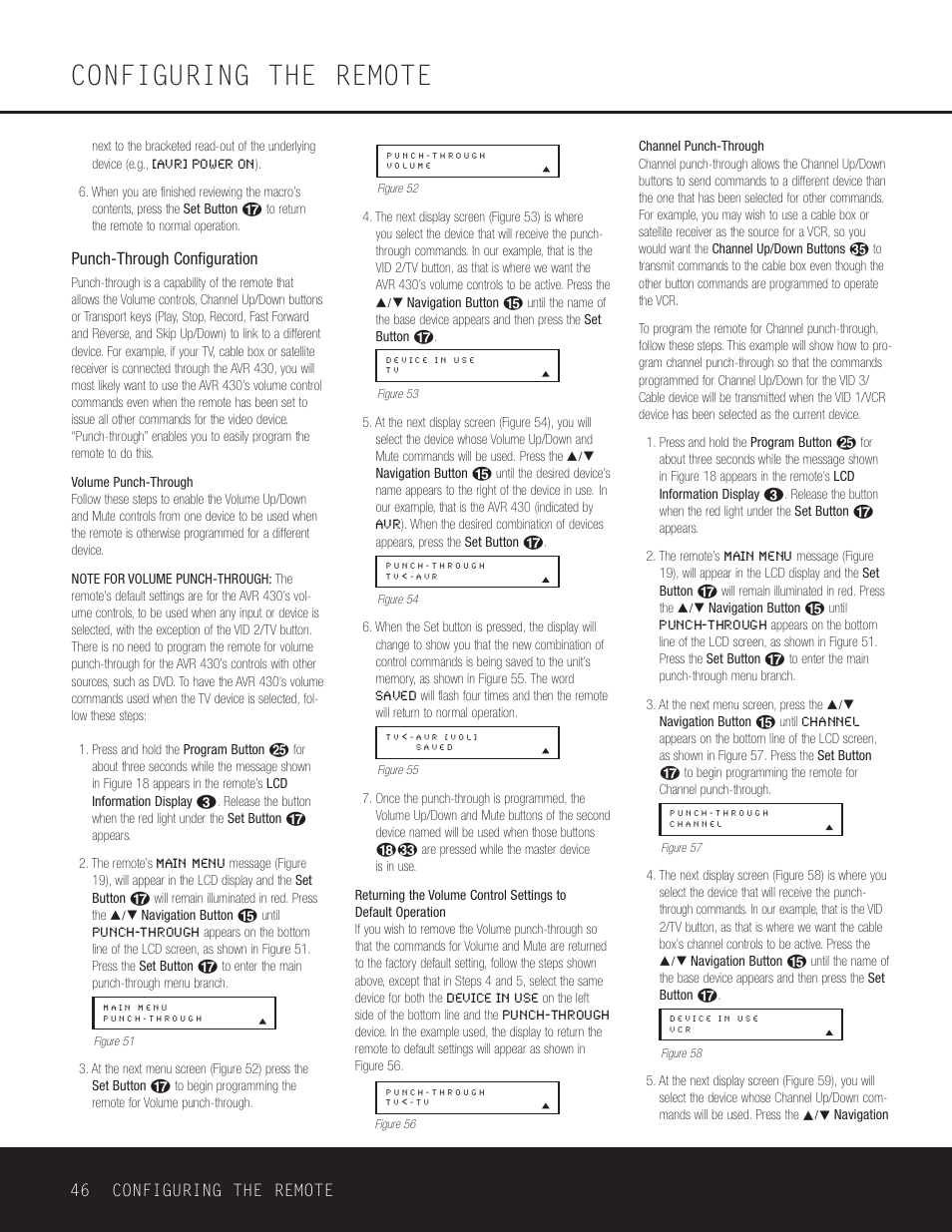 Configuring the remote, 46 configuring the remote, Punch-through configuration | Harman-Kardon AVR 430 User Manual | Page 46 / 52