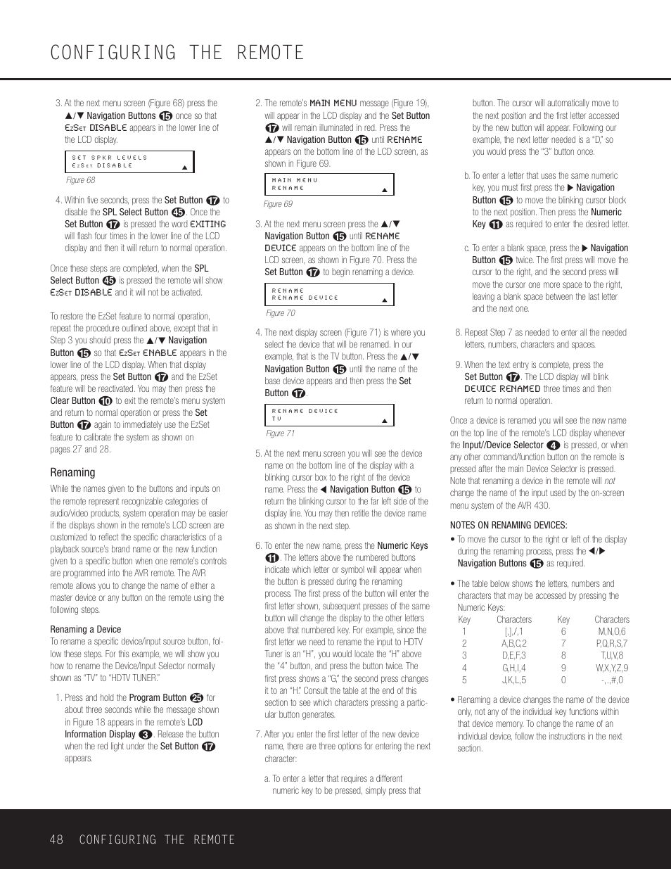 Configuring the remote, 48 configuring the remote, Renaming | Harman-Kardon AVR 430 User Manual | Page 48 / 52