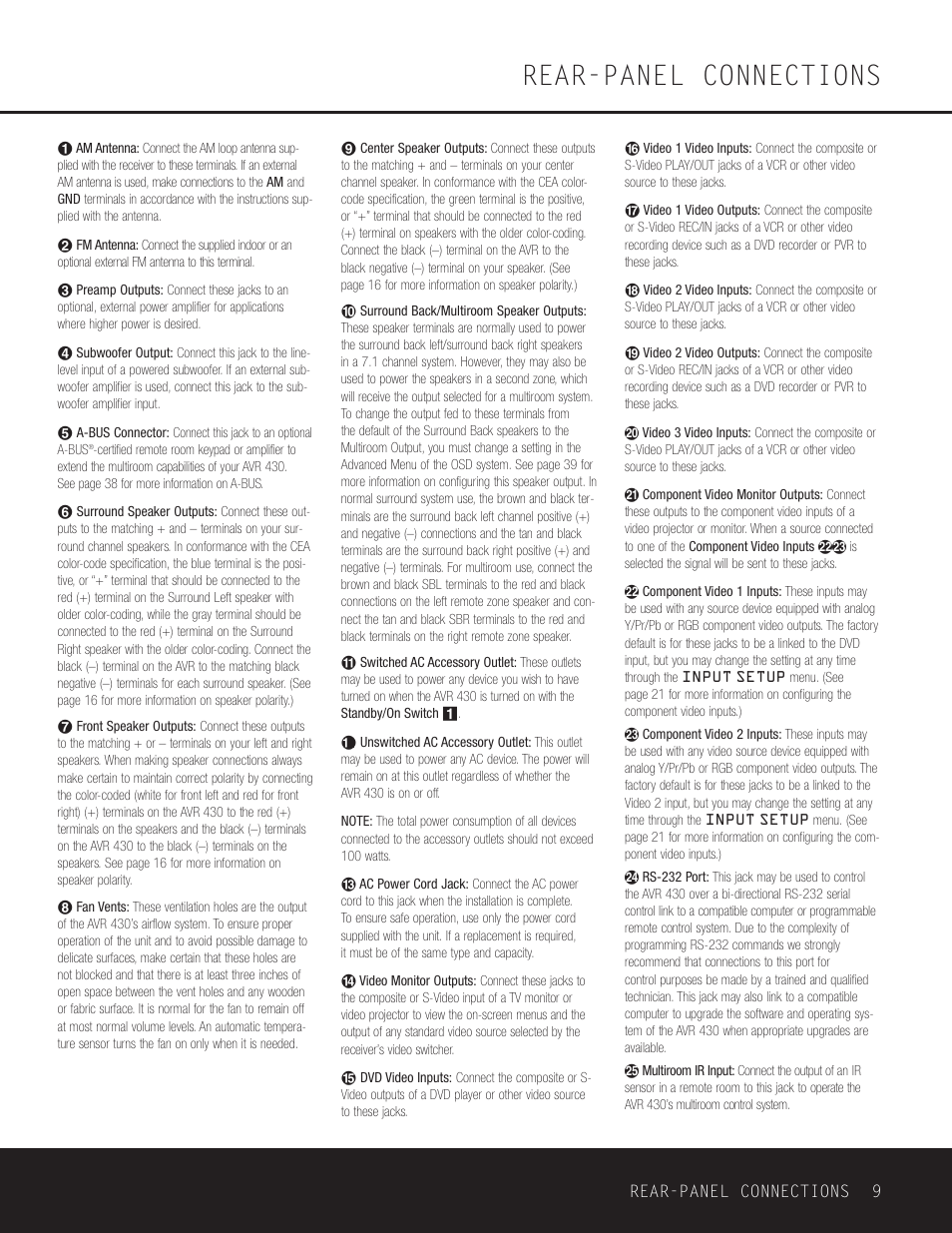 Rear-panel connections | Harman-Kardon AVR 430 User Manual | Page 9 / 52