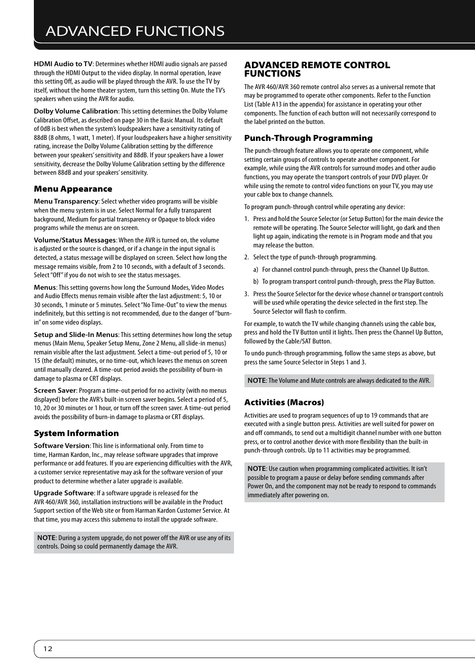 Advanced functions, Advanced remote control functions | Harman-Kardon KARDON AVR 460 User Manual | Page 12 / 28