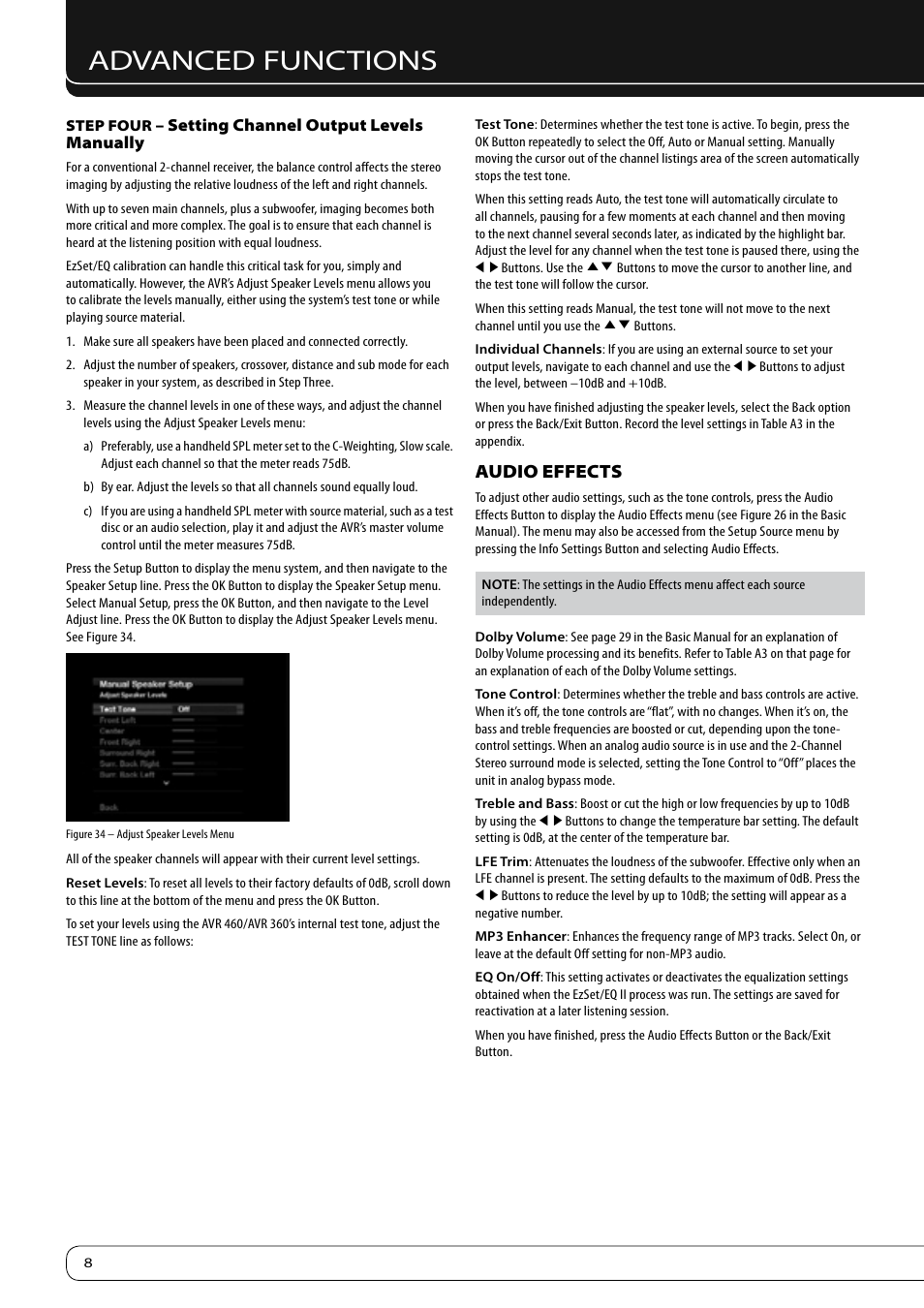 Advanced functions, Audio effects | Harman-Kardon KARDON AVR 460 User Manual | Page 8 / 28