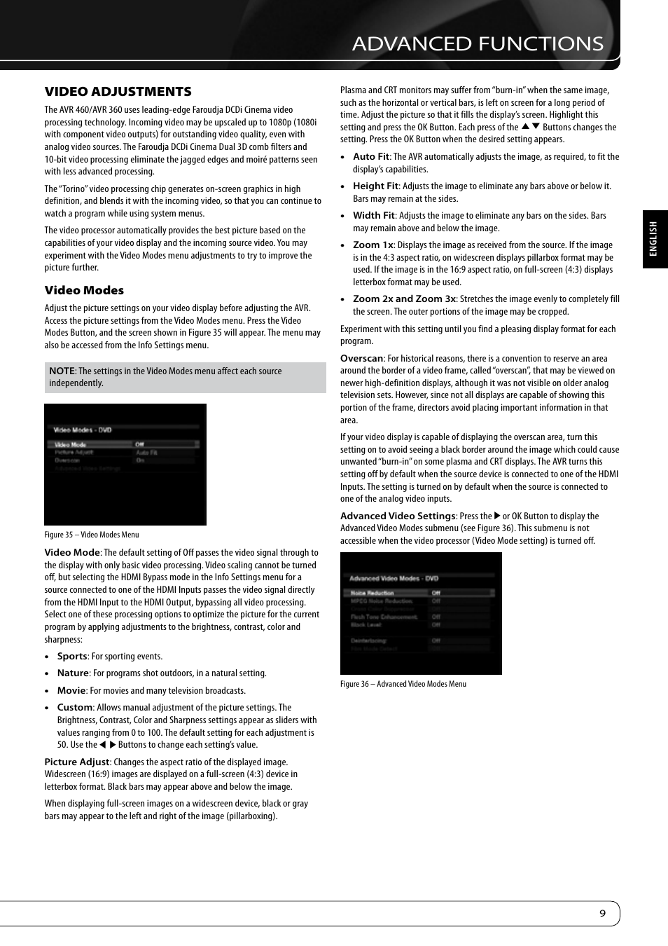 Advanced functions, Video adjustments | Harman-Kardon KARDON AVR 460 User Manual | Page 9 / 28