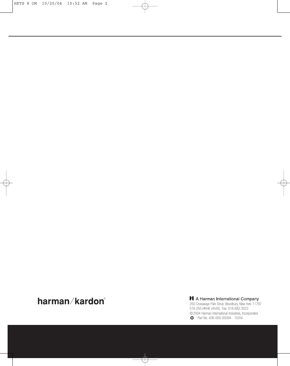 Harman-Kardon HKTS 8 User Manual | Page 16 / 16