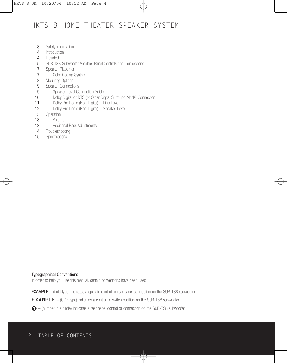 Hkts 8 home theater speaker system | Harman-Kardon HKTS 8 User Manual | Page 2 / 16