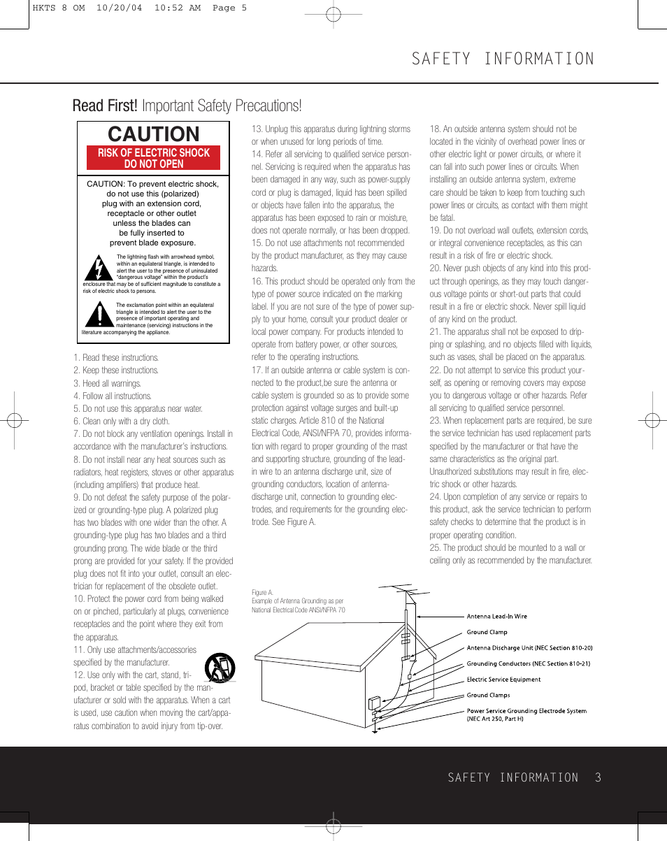 Caution, Safety information 3 | Harman-Kardon HKTS 8 User Manual | Page 3 / 16