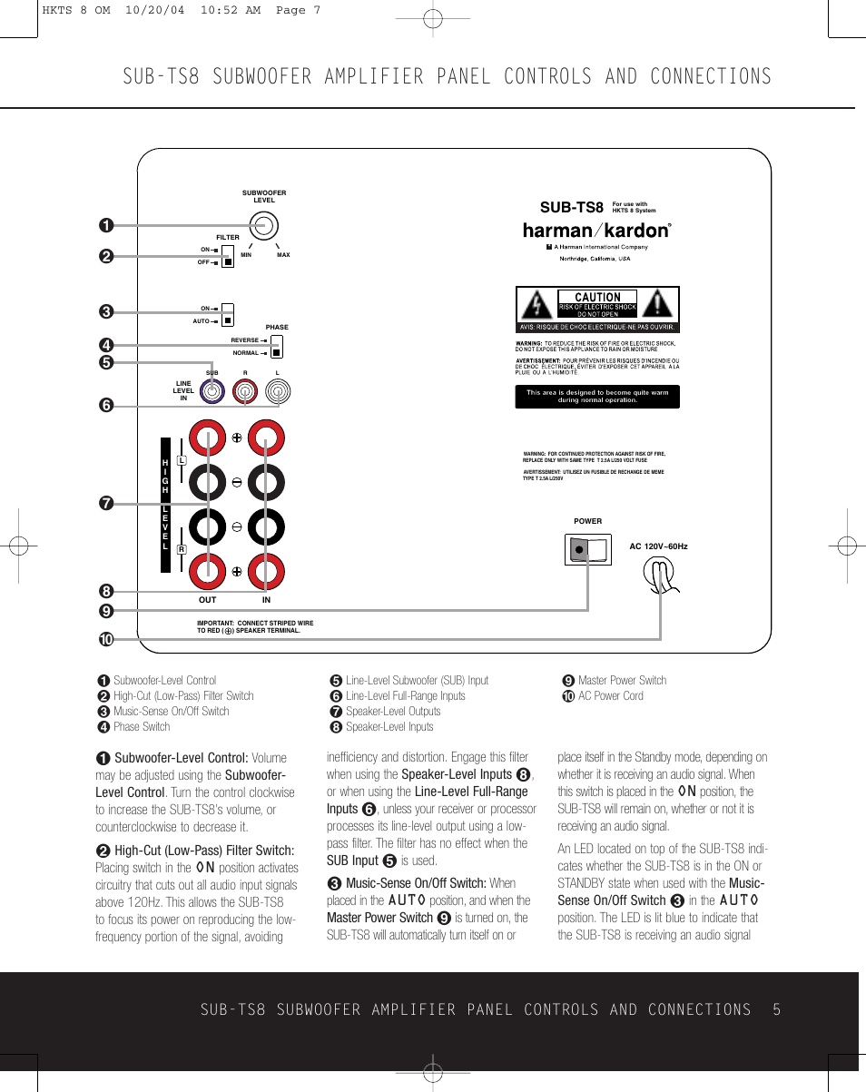 Sub-ts8 | Harman-Kardon HKTS 8 User Manual | Page 5 / 16