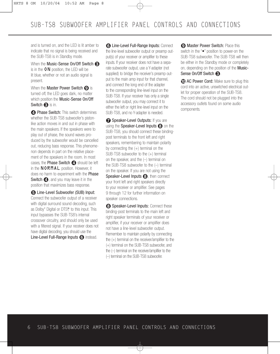 Harman-Kardon HKTS 8 User Manual | Page 6 / 16