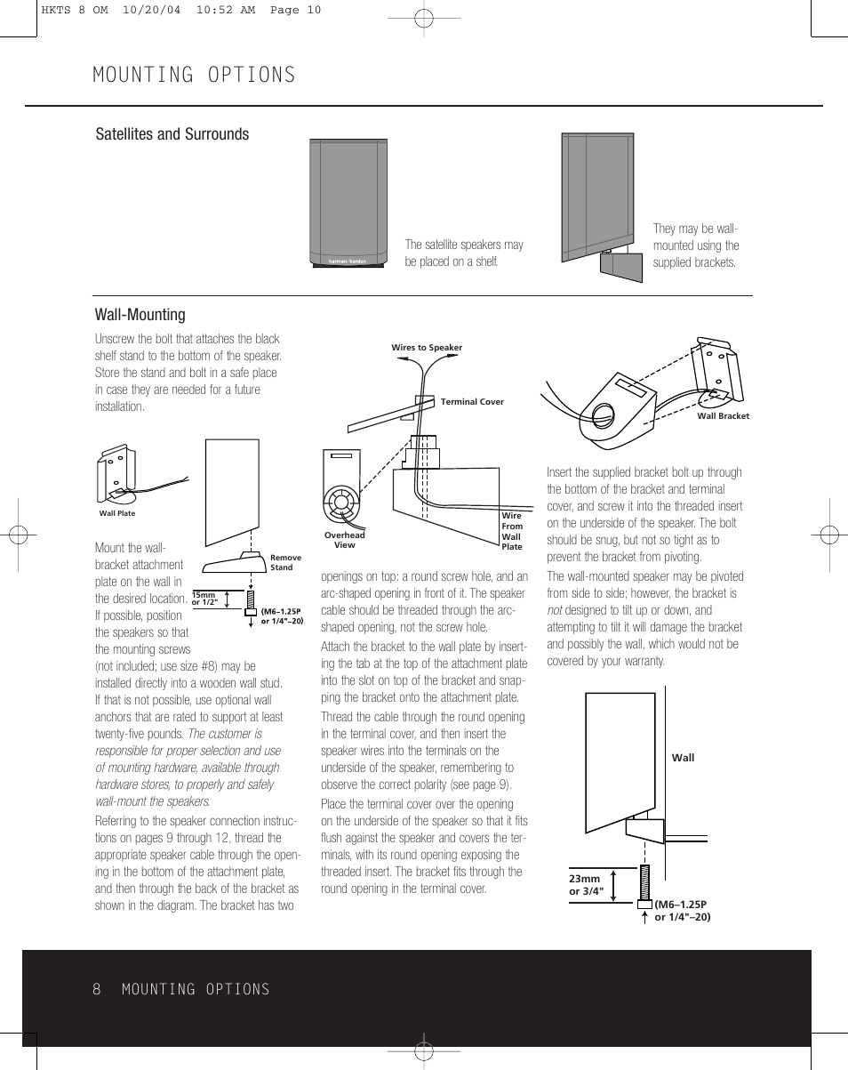 Mounting options, Satellites and surrounds wall-mounting, 8mounting options | Harman-Kardon HKTS 8 User Manual | Page 8 / 16