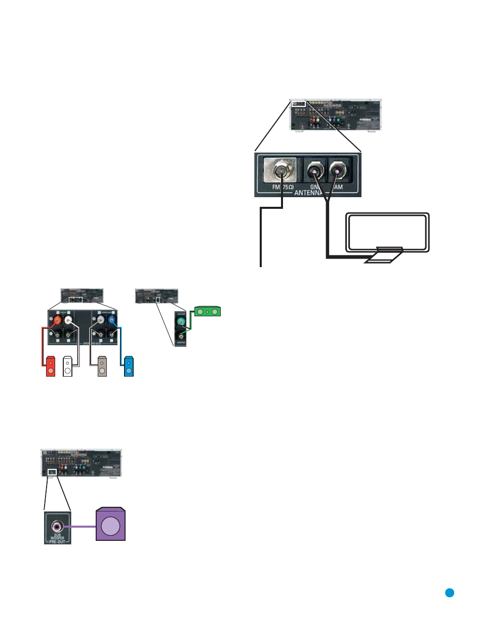 Installation, Step one – connect the speakers, Step two – connect the subwoofer | Step three – connect the antennas, Step four – connect the source components | Harman-Kardon AVR 145 User Manual | Page 19 / 63