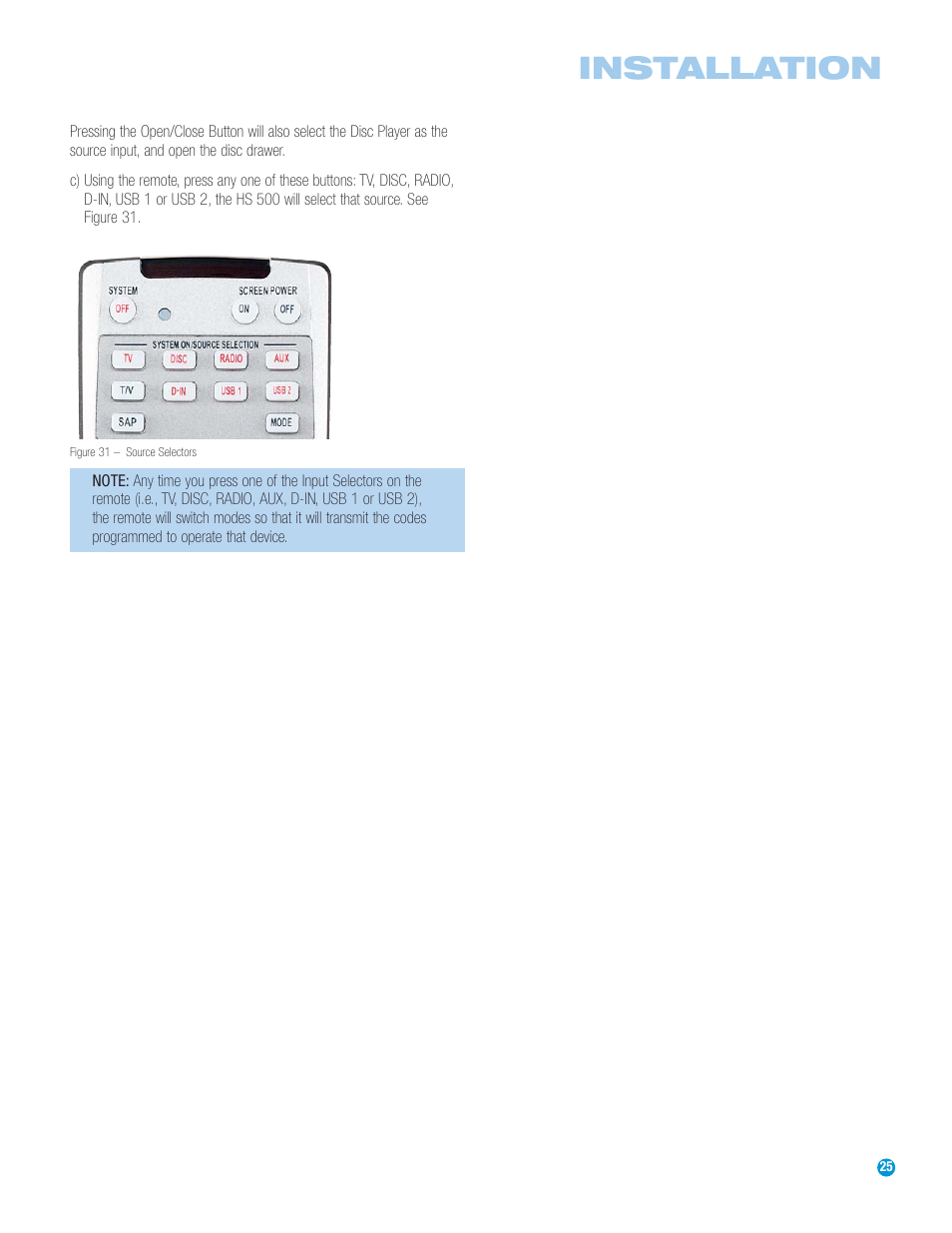 Installation | Harman-Kardon HS 500 User Manual | Page 25 / 72