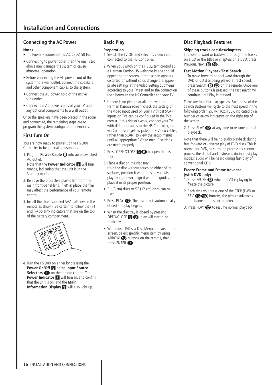 Installation and connections | Harman-Kardon HS 300 User Manual | Page 16 / 32