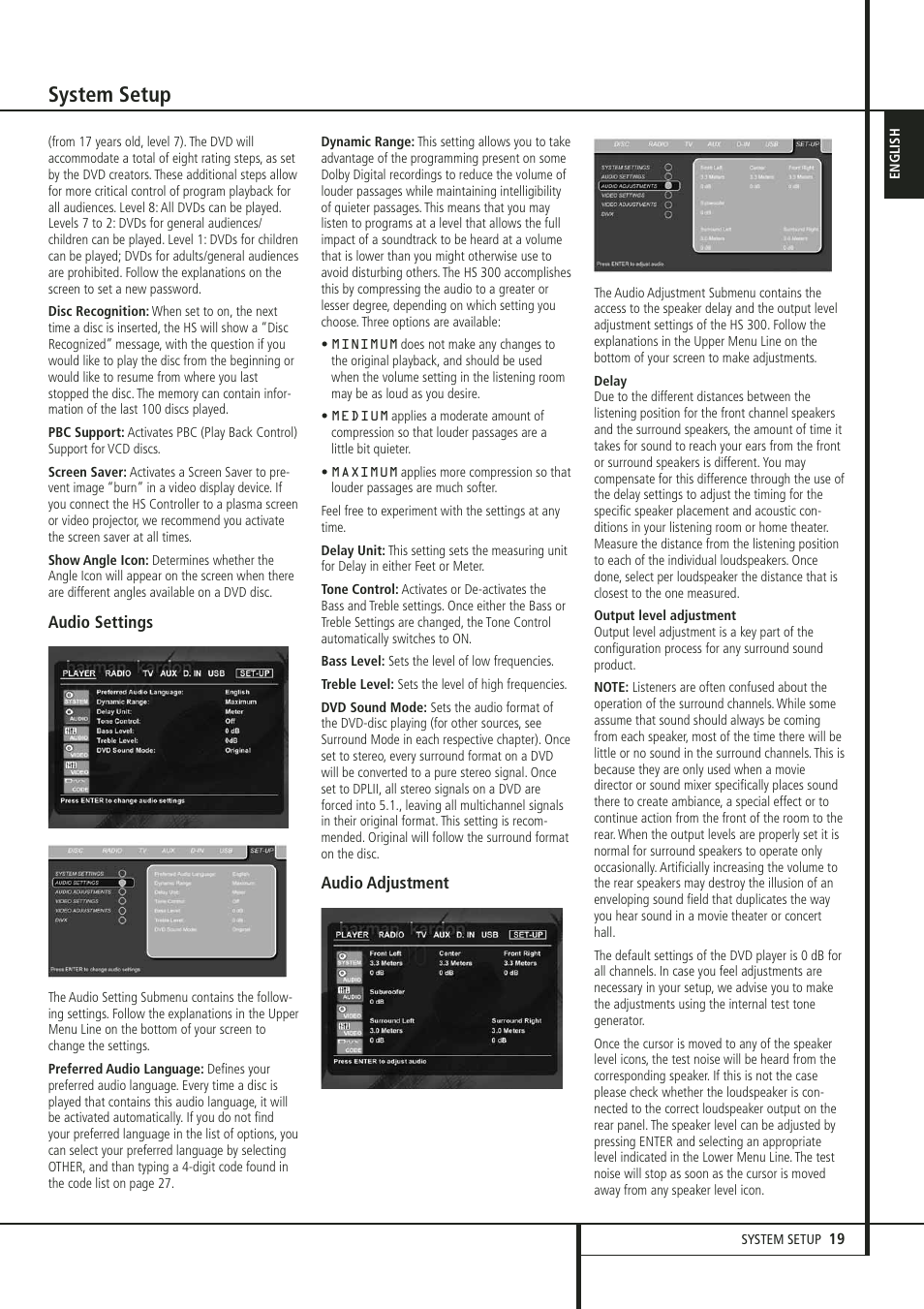 System setup | Harman-Kardon HS 300 User Manual | Page 19 / 32