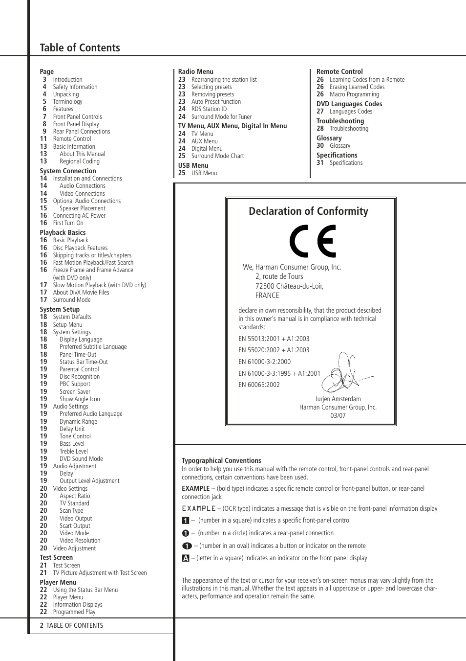 Harman-Kardon HS 300 User Manual | Page 2 / 32