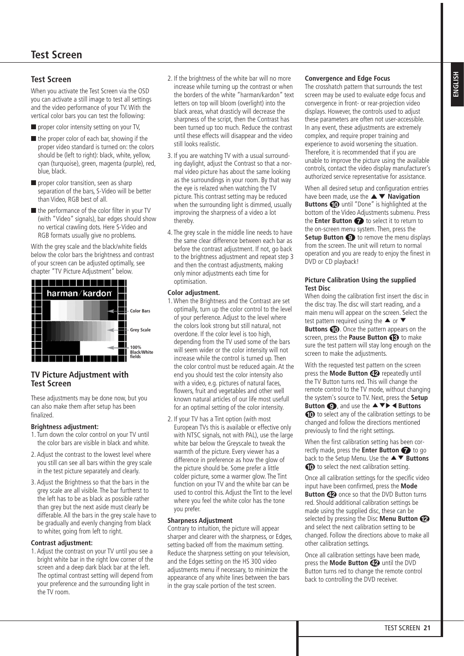 Test screen | Harman-Kardon HS 300 User Manual | Page 21 / 32