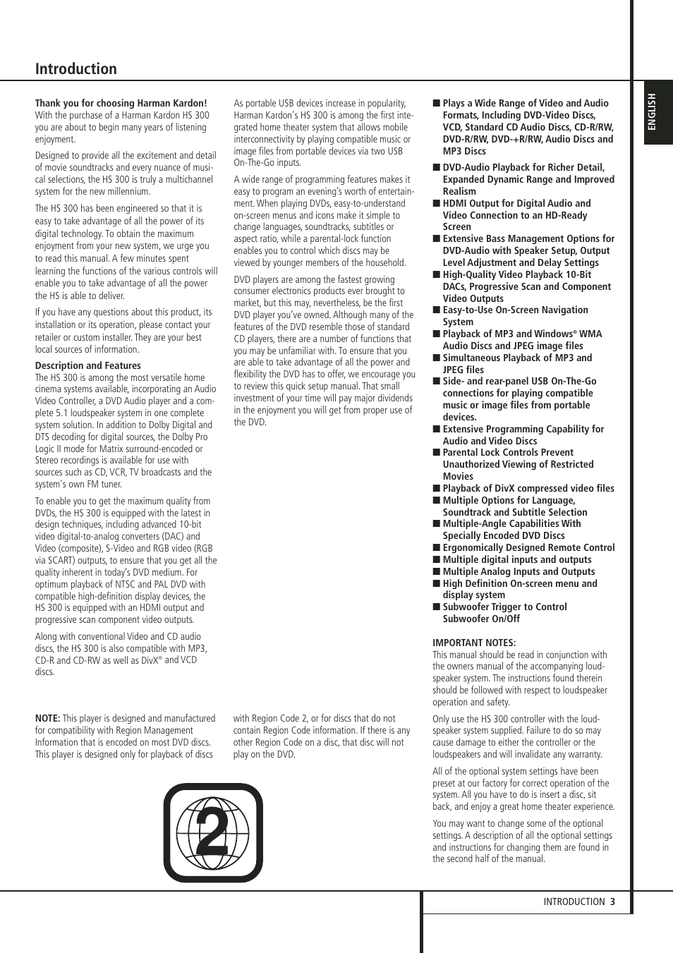 Introduction | Harman-Kardon HS 300 User Manual | Page 3 / 32